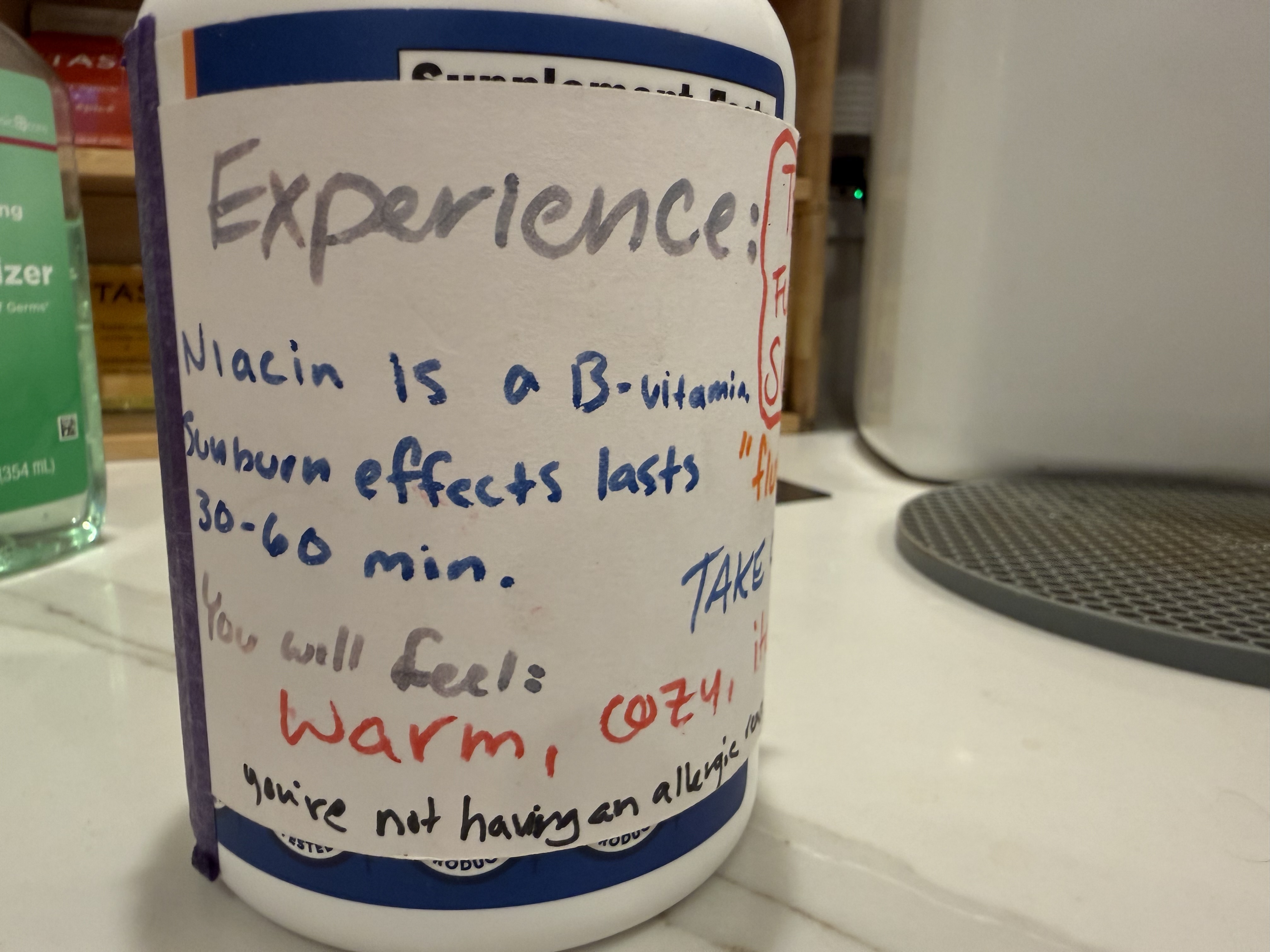 Niacin bottle label. Description in quote below.